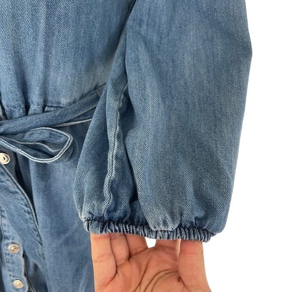 Zara Blue Denim Cotton Button Shirt Mini Dress Belted Balloon Sleeve Pockets XS - Picture 3 of 9